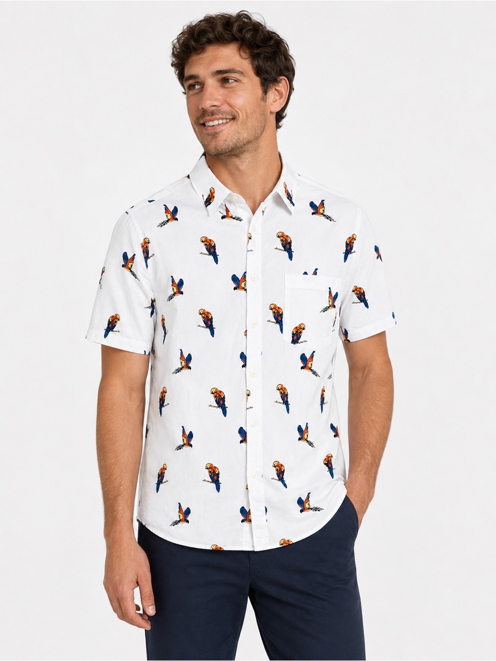 Goodfellow & Co Men’s XL Slim Fit Parrot Print Short Sleeve Button Shirt